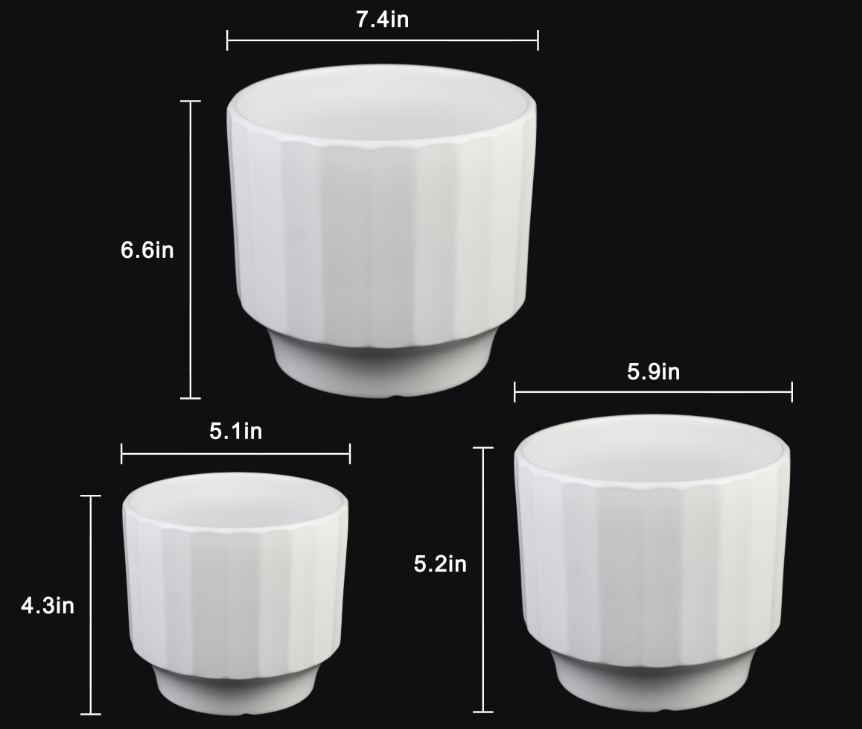 Florinia Modern Ribbed Ceramic Planter – Set of 3 (without plants)