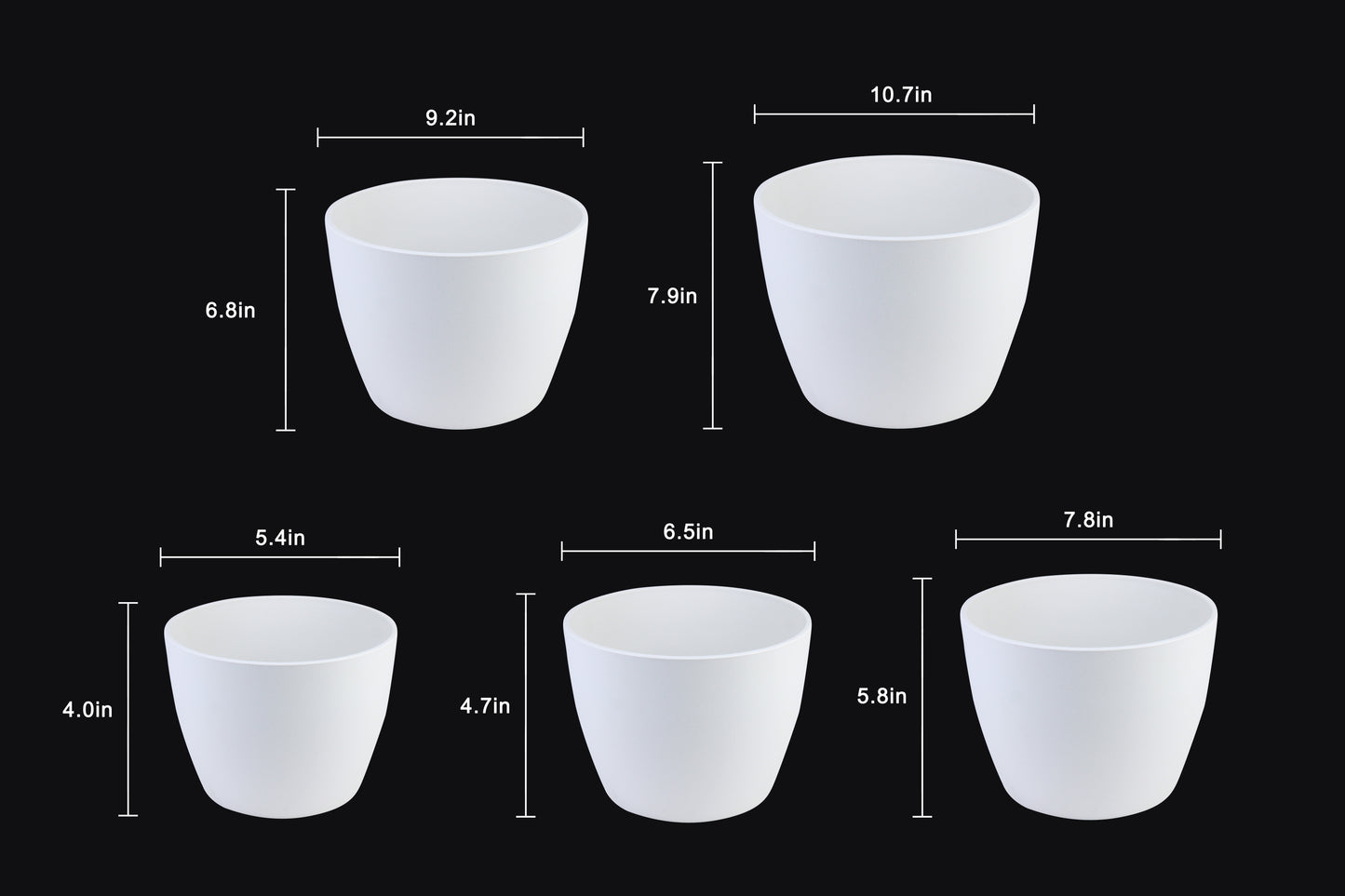 Florinia Matte Plastic Planter Set – 5 Sizes 10.7"/9.2"/7.9"/6.5"/5.4" ( without plants )