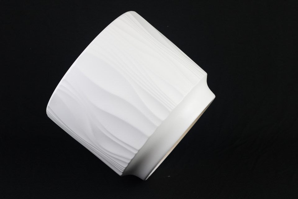 Textured White Ceramic Planters with Woodgrain Pattern – Set of 3 (without plant)