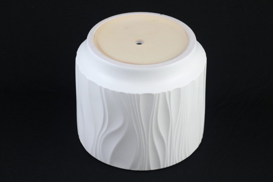 Textured White Ceramic Planters with Woodgrain Pattern – Set of 3 (without plant)