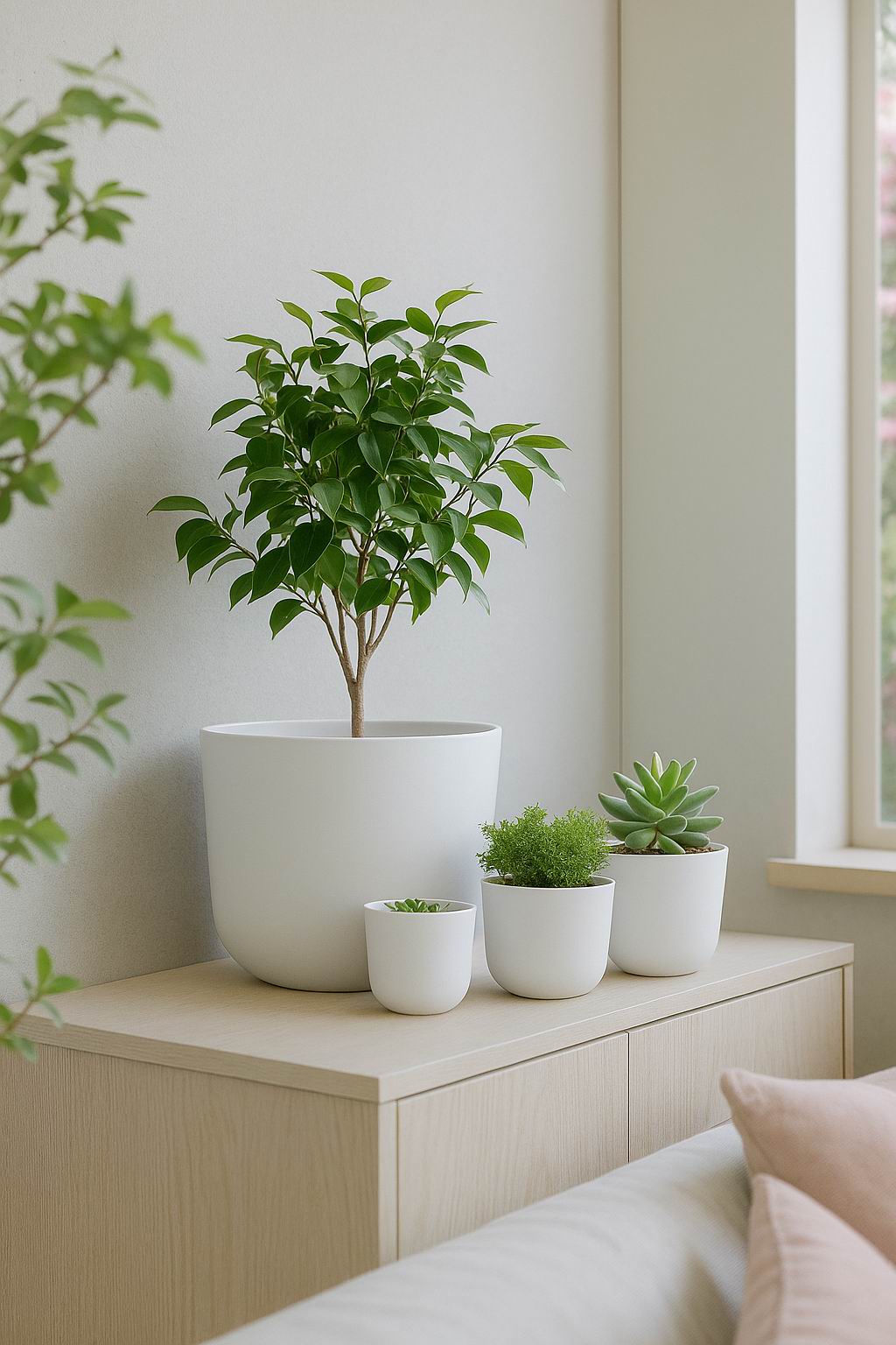Florinia Classic Round Planter Set – 4 Sizes 9.8"/7.5"/6.3"/5.1" (Plastic, Matte Neutrals, Lightweight Plastic) (without plants)