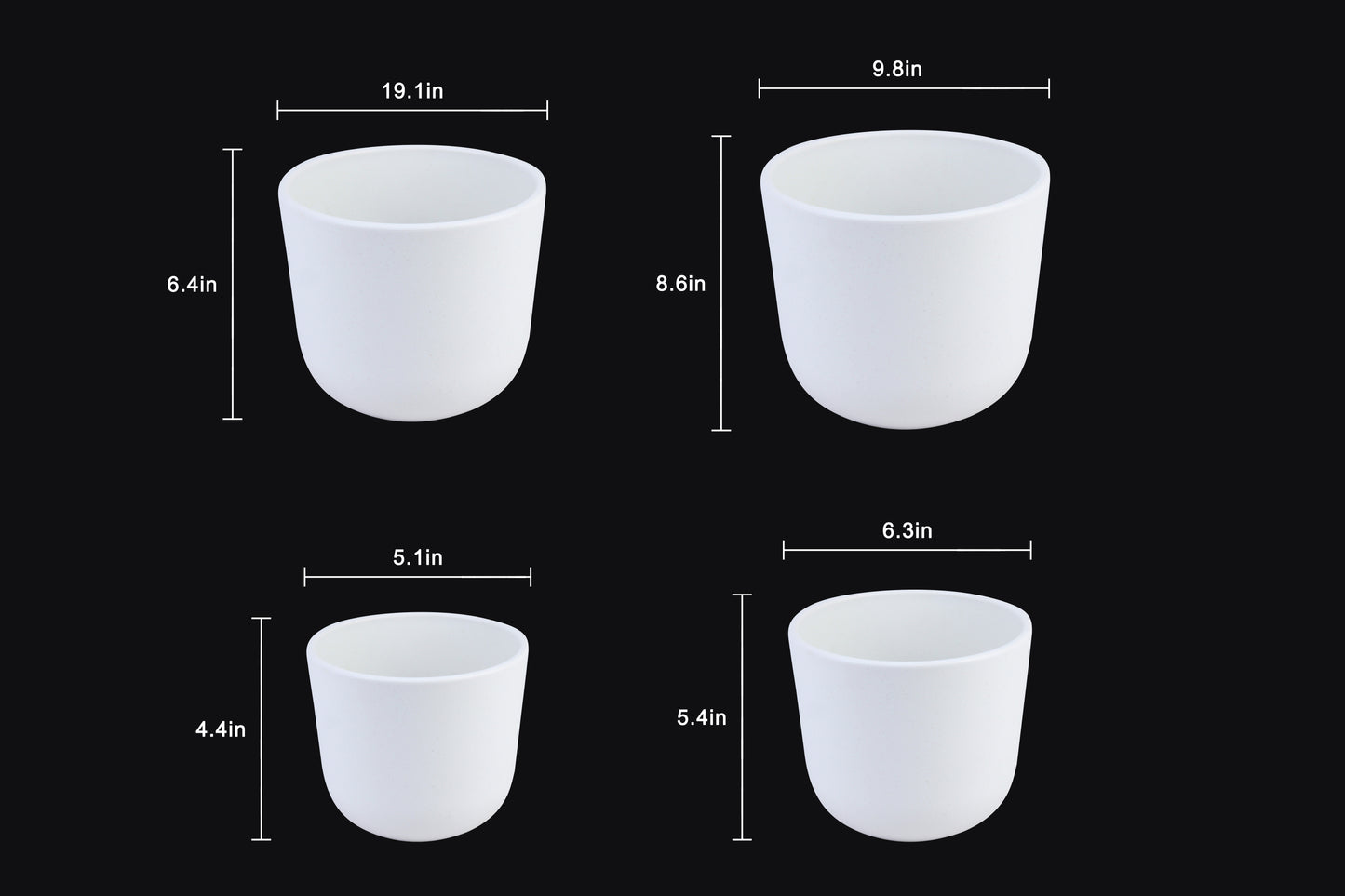 Florinia Classic Round Planter Set – 4 Sizes 9.8"/7.5"/6.3"/5.1" (Plastic, Matte Neutrals, Lightweight Plastic) (without plants)
