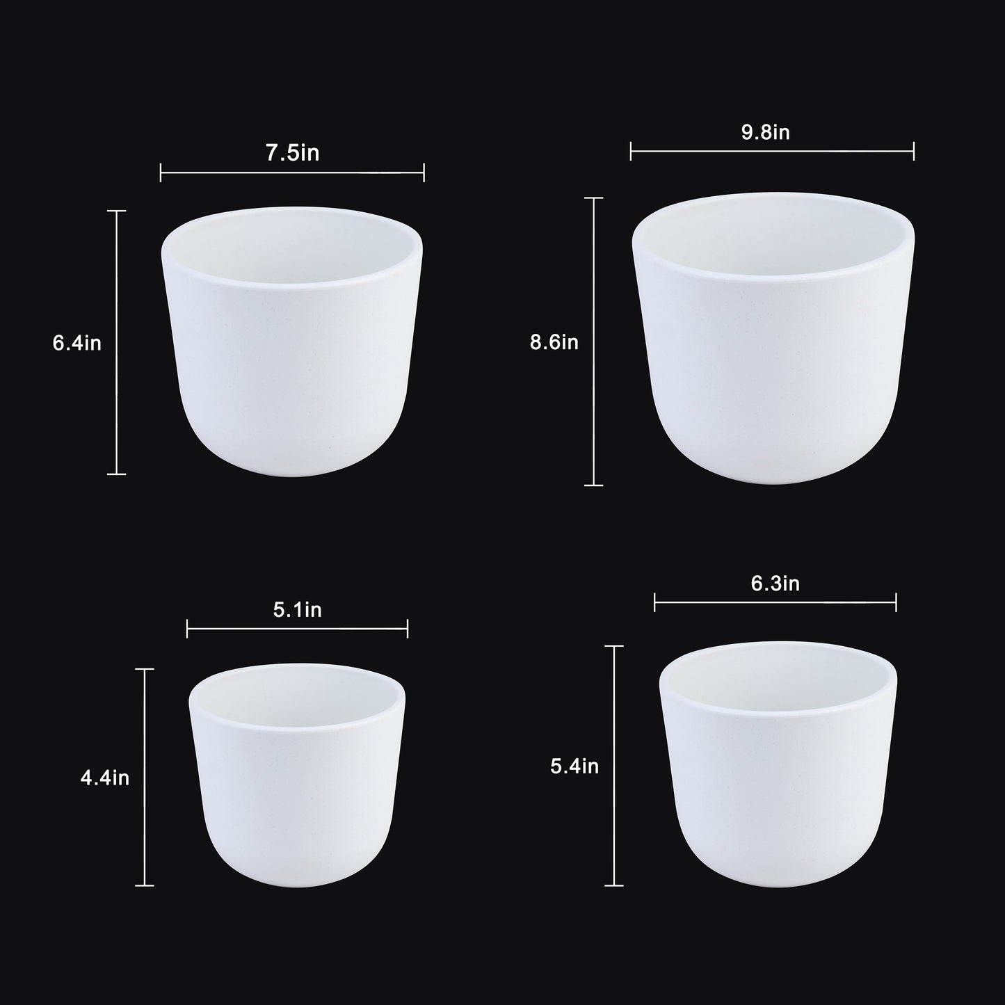 4-Piece White Plastic Round Planter Pot Set – Minimalist Modern Design
