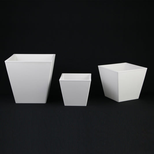 3-Piece White Plastic Square Planter Pot Set – Modern Tapered Design