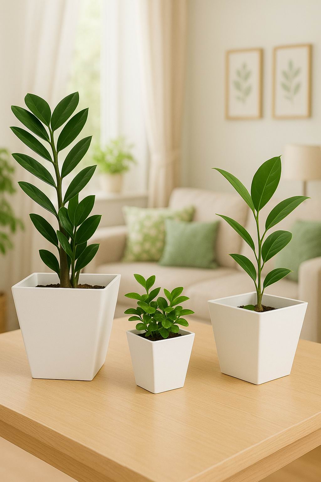 Florinia Square Tapered Planter Set – 3 Sizes 8.1"/6.6"/5.4" (Plastic, Matte Finish, Modern Neutrals) (without plants)