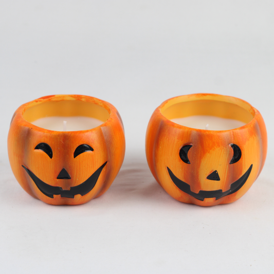 Halloween Pumpkin Candle Holder Set – 2-Piece Jack-O’-Lantern Ceramic Candles