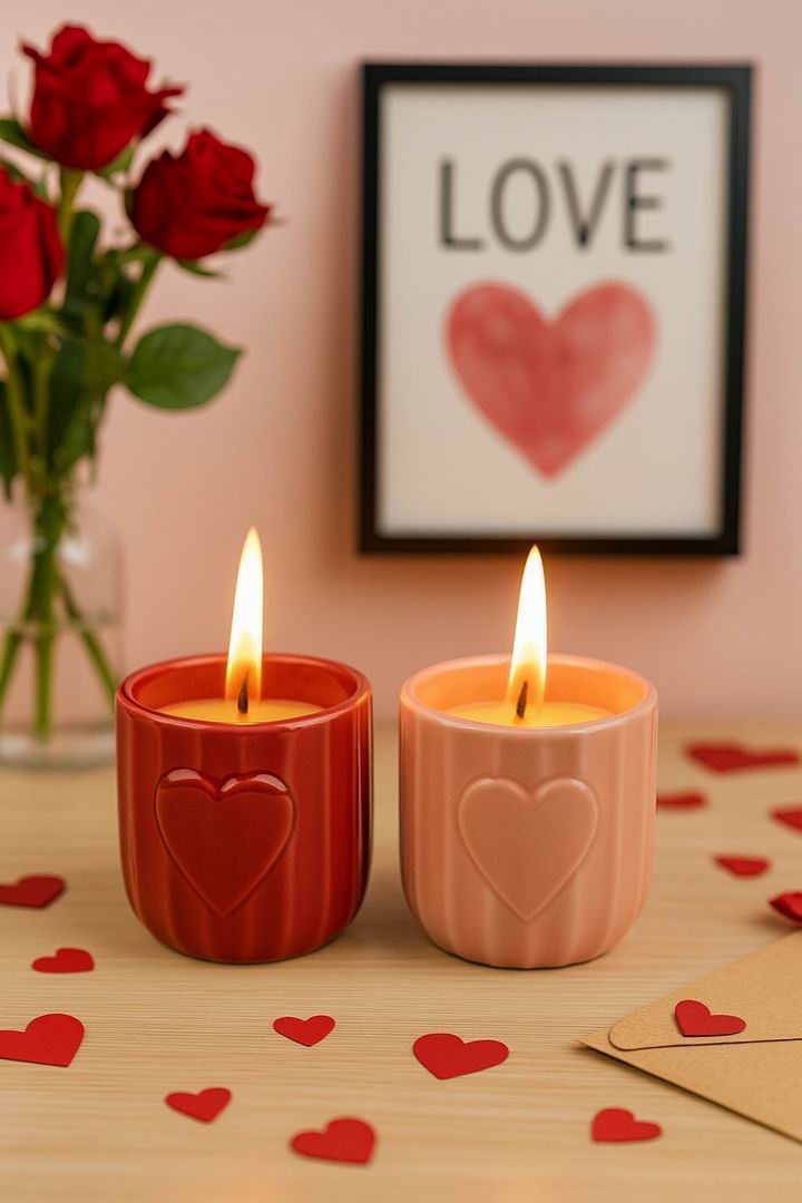 Embossed Heart Ceramic Scented Candle Set – Blush & Scarlet (set of 2pcs)