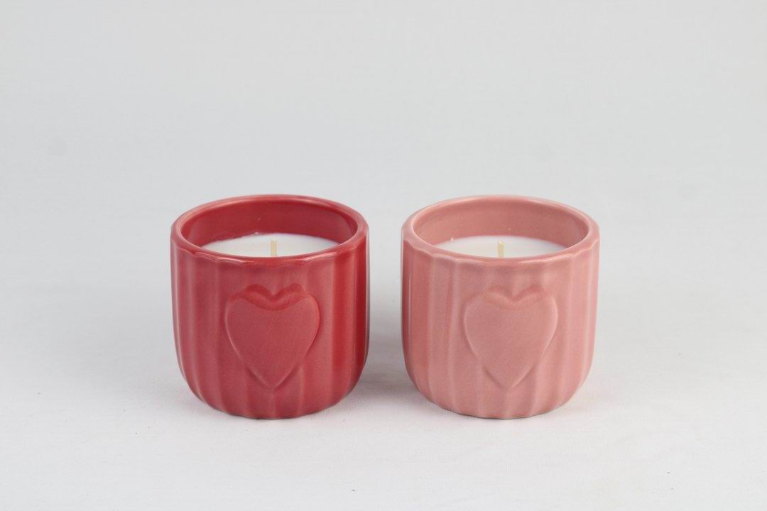 Embossed Heart Ceramic Scented Candle Set – Blush & Scarlet (set of 2pcs)