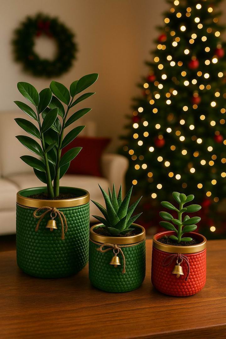 Holiday Bell Ceramic Pot – Textured Planter or Votive