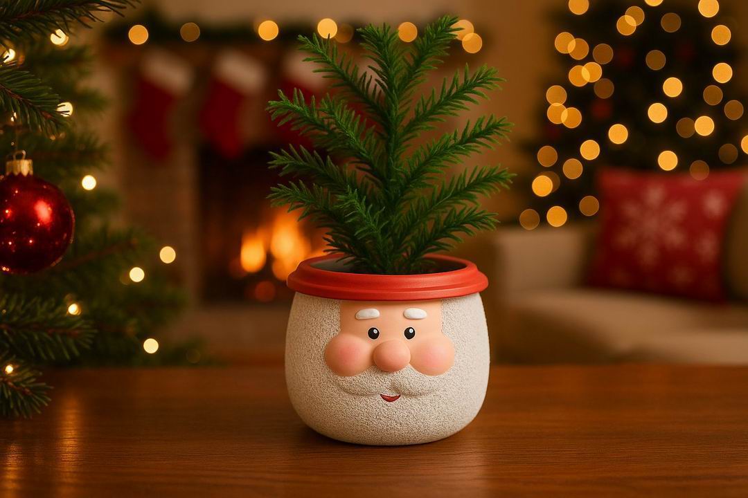 Santa & Snowman Concrete Holiday Pot – Planter or Votive