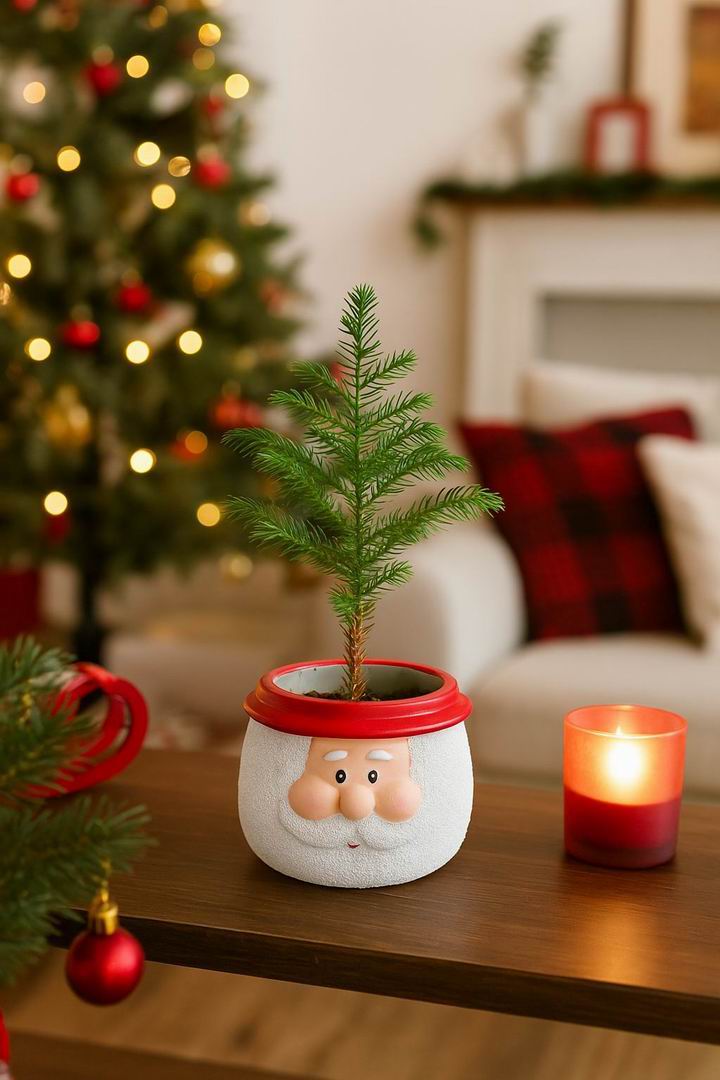 Santa & Snowman Concrete Holiday Pot – Planter or Votive