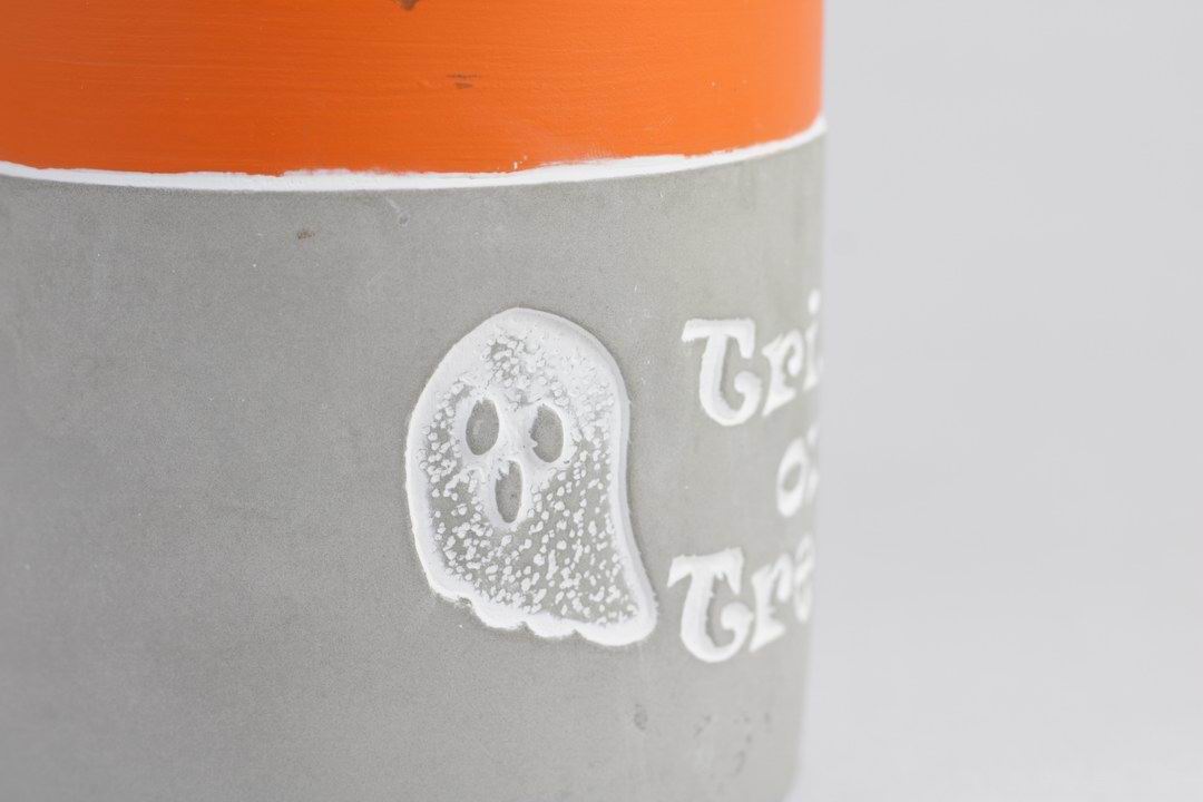“Trick or Treat” Concrete Pot with Ghost Motif – Planter or Votive