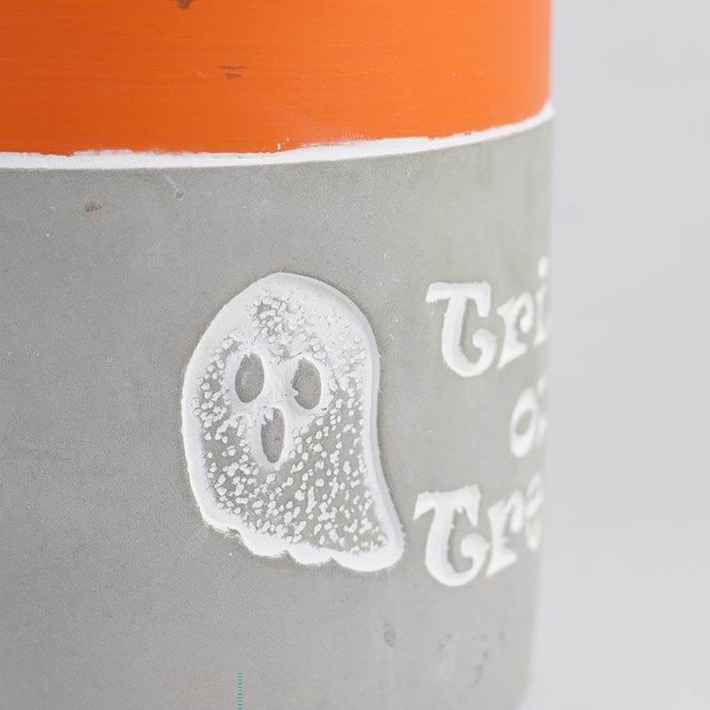 “Trick or Treat” Concrete Pot with Ghost Motif – Planter or Votive