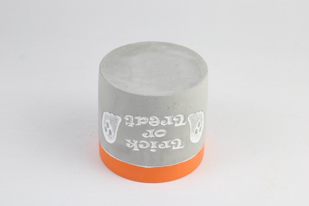 “Trick or Treat” Concrete Pot with Ghost Motif – Planter or Votive