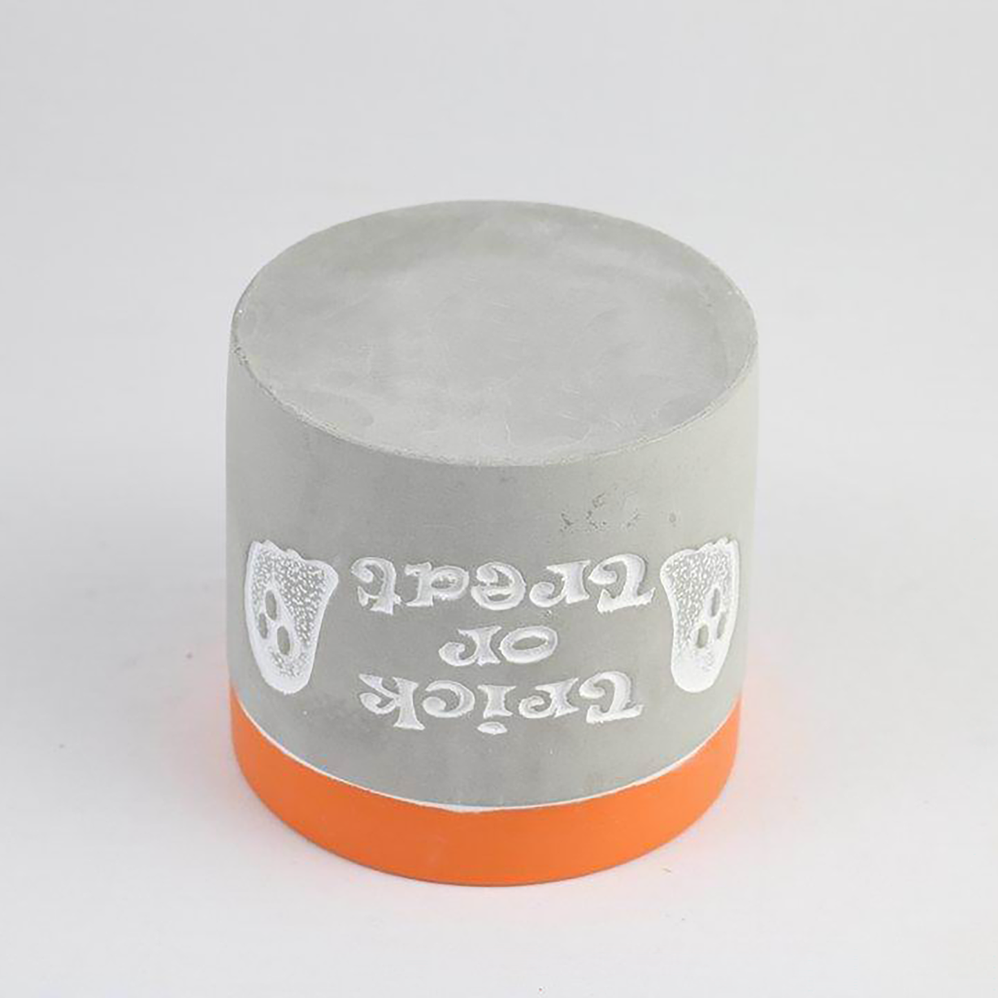 “Trick or Treat” Concrete Pot with Ghost Motif – Planter or Votive