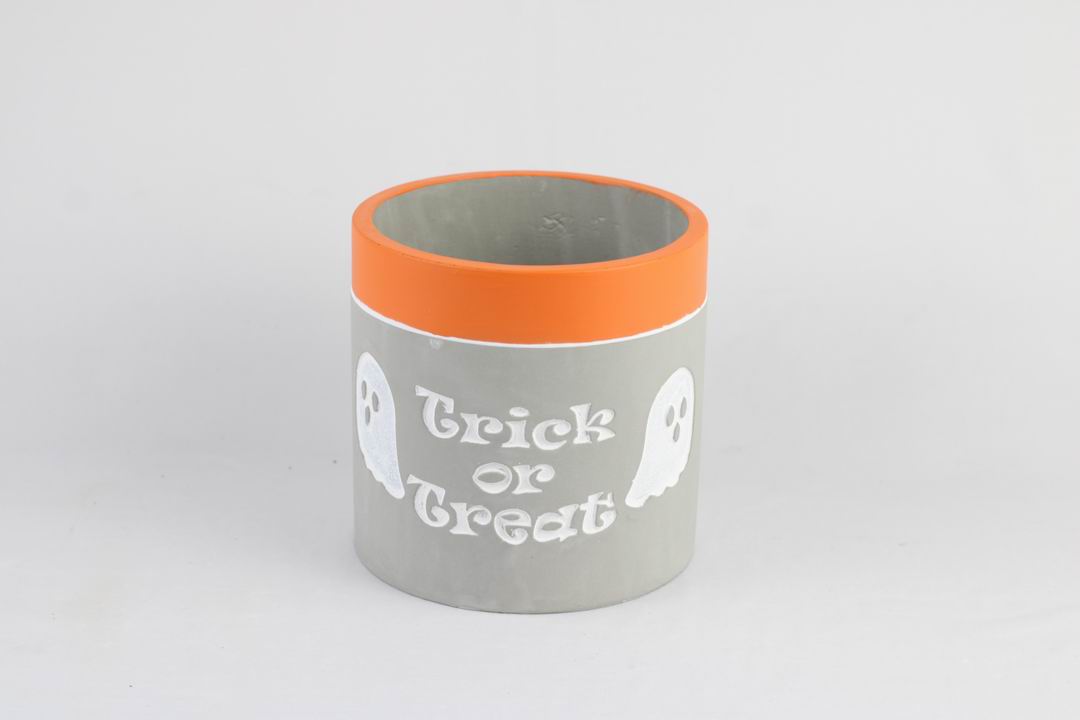 “Trick or Treat” Concrete Pot with Ghost Motif – Planter or Votive
