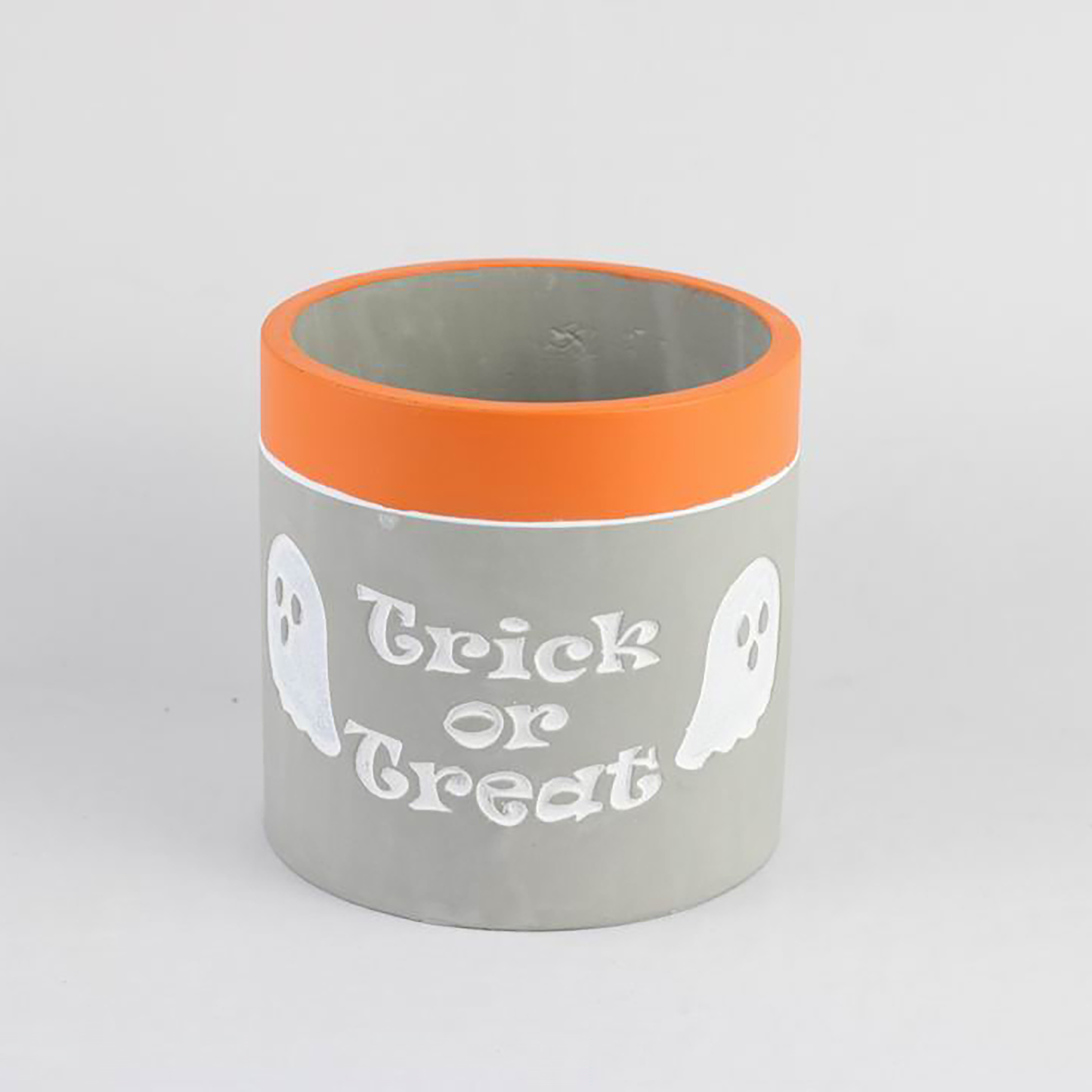 “Trick or Treat” Concrete Pot with Ghost Motif – Planter or Votive