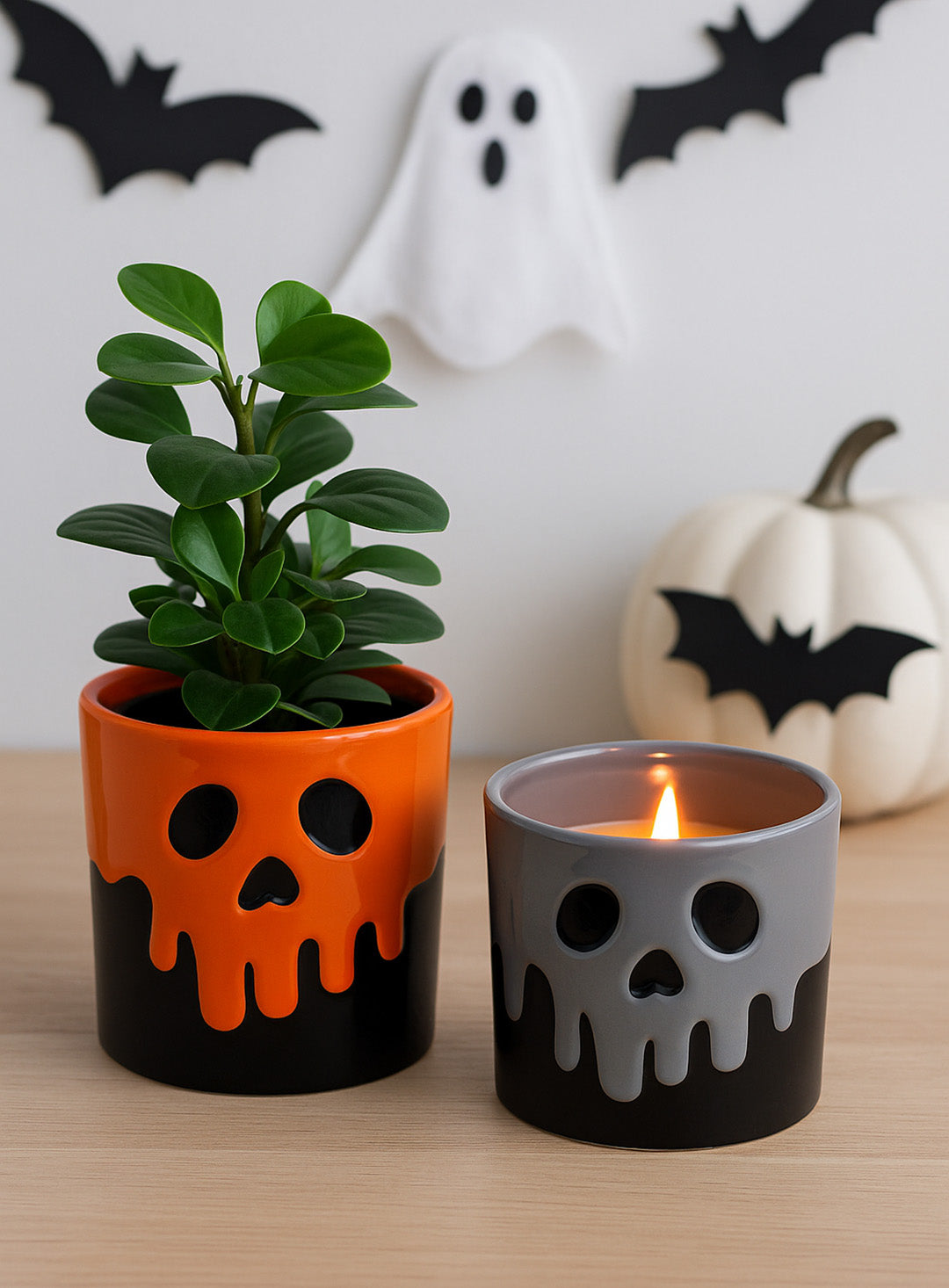 Halloween Skull Drip Ceramic Flower Pot (dual-purpose)