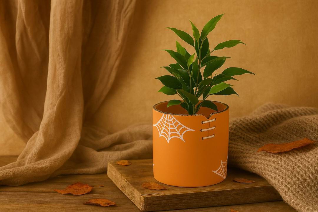 Spiderweb Stitch Ceramic Pot – Halloween Planter or Votive