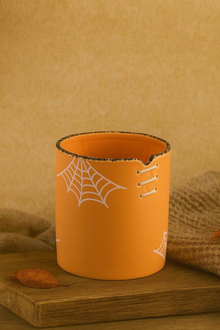 Spiderweb Stitch Ceramic Pot – Halloween Planter or Votive
