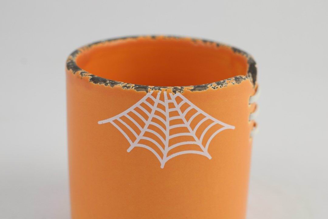 Spiderweb Stitch Ceramic Pot – Halloween Planter or Votive