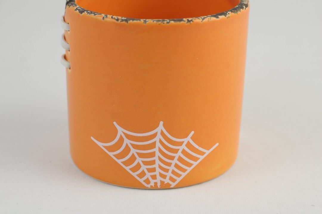 Spiderweb Stitch Ceramic Pot – Halloween Planter or Votive