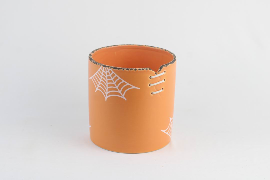 Spiderweb Stitch Ceramic Pot – Halloween Planter or Votive
