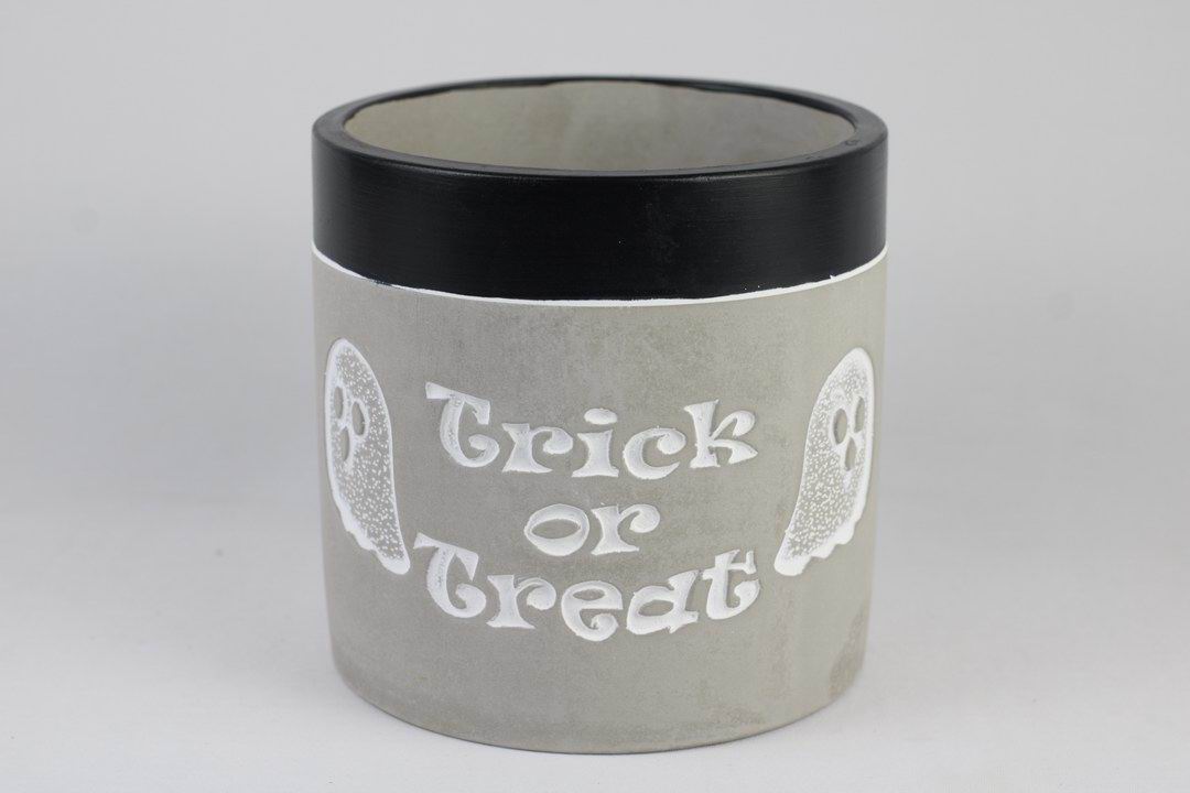 “Trick or Treat” Concrete Pot with Ghost Motif – Planter or Votive
