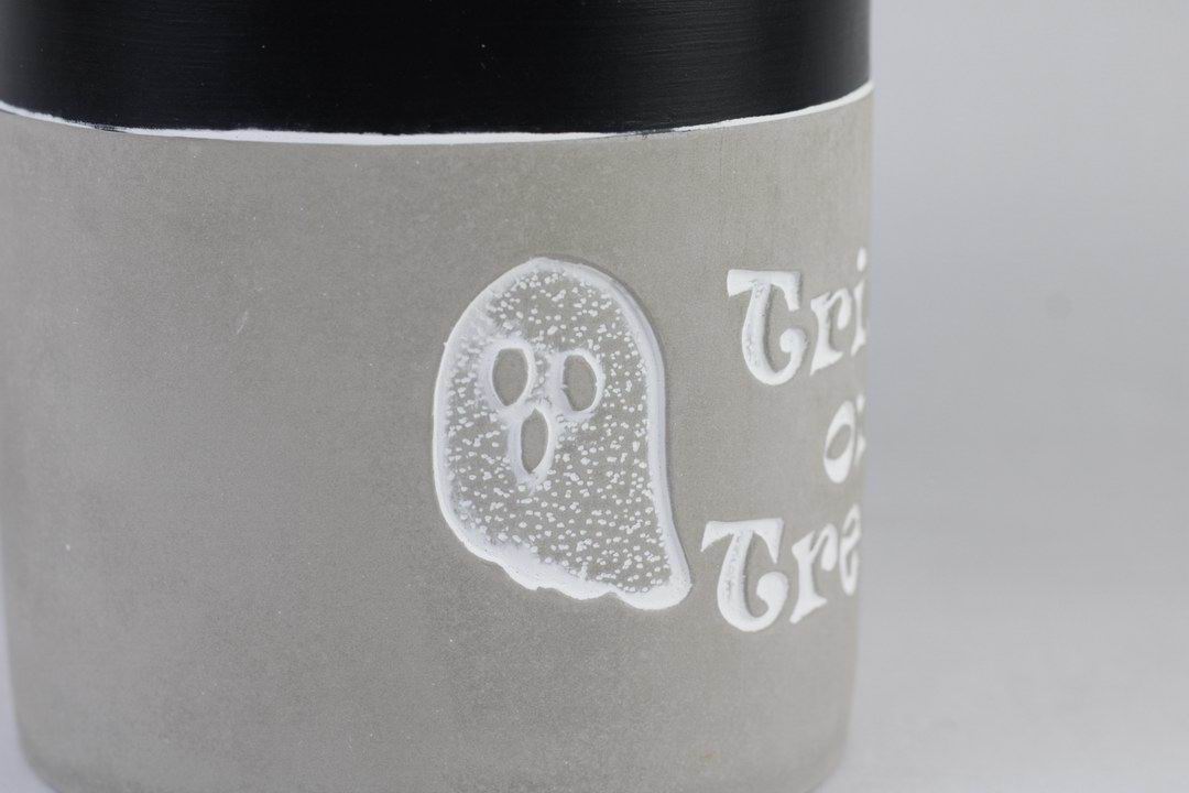 “Trick or Treat” Concrete Pot with Ghost Motif – Planter or Votive