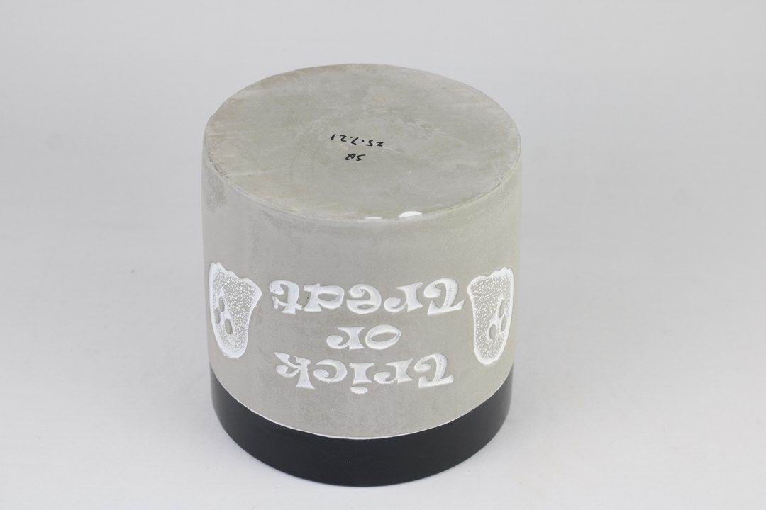 “Trick or Treat” Concrete Pot with Ghost Motif – Planter or Votive