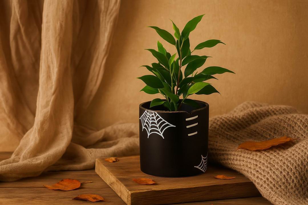 Spiderweb Stitch Ceramic Pot – Halloween Planter or Votive