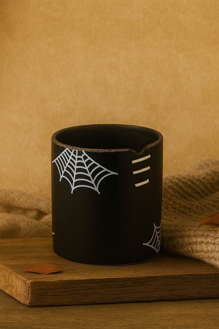 Spiderweb Stitch Ceramic Pot – Halloween Planter or Votive