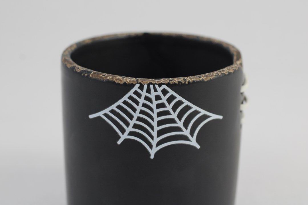 Spiderweb Stitch Ceramic Pot – Halloween Planter or Votive