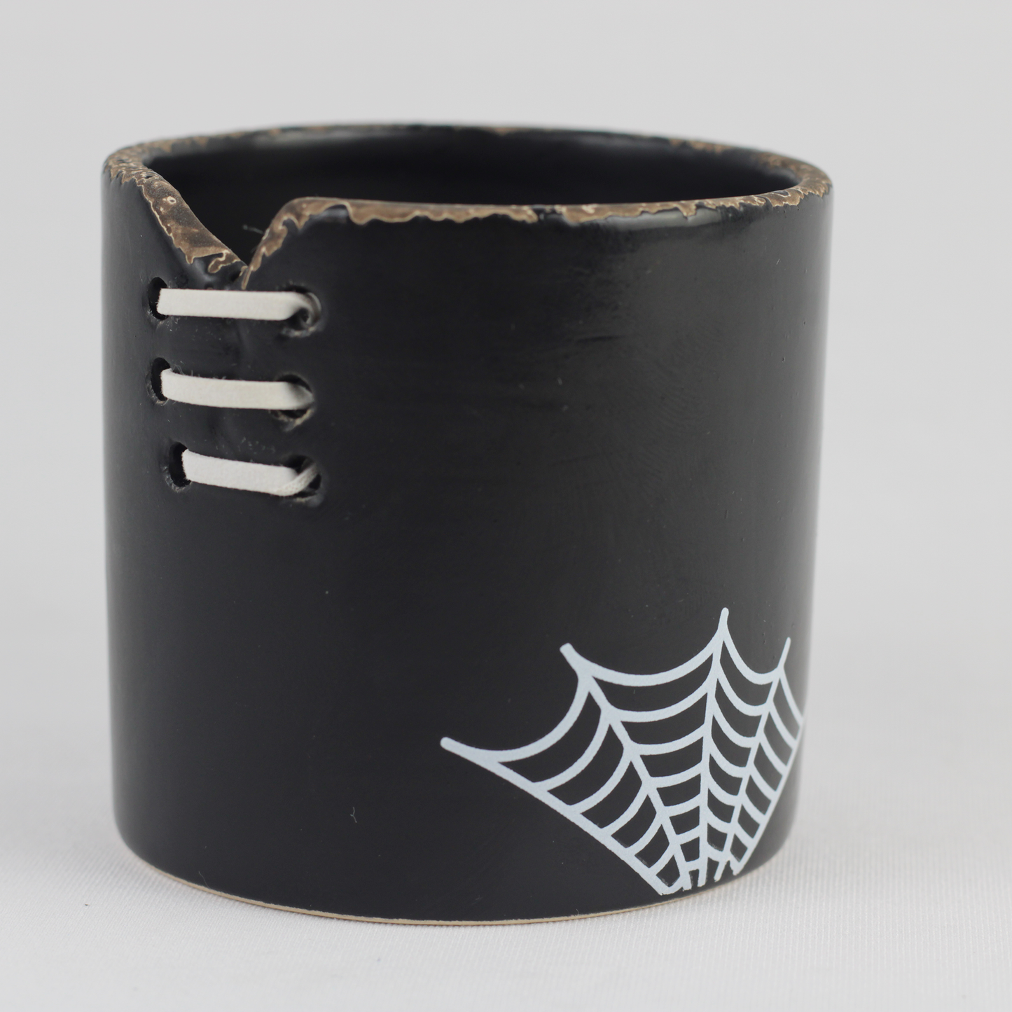 Spiderweb Stitch Ceramic Pot – Halloween Planter or Votive