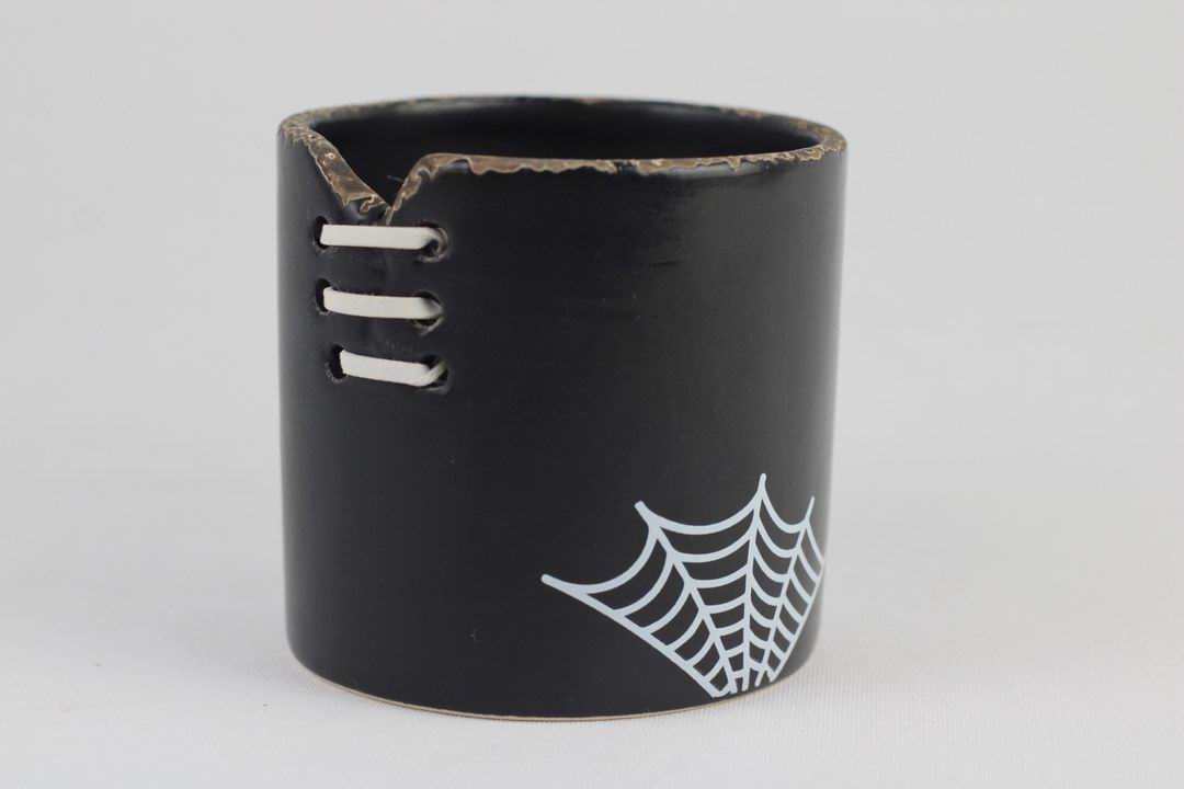 Spiderweb Stitch Ceramic Pot – Halloween Planter or Votive
