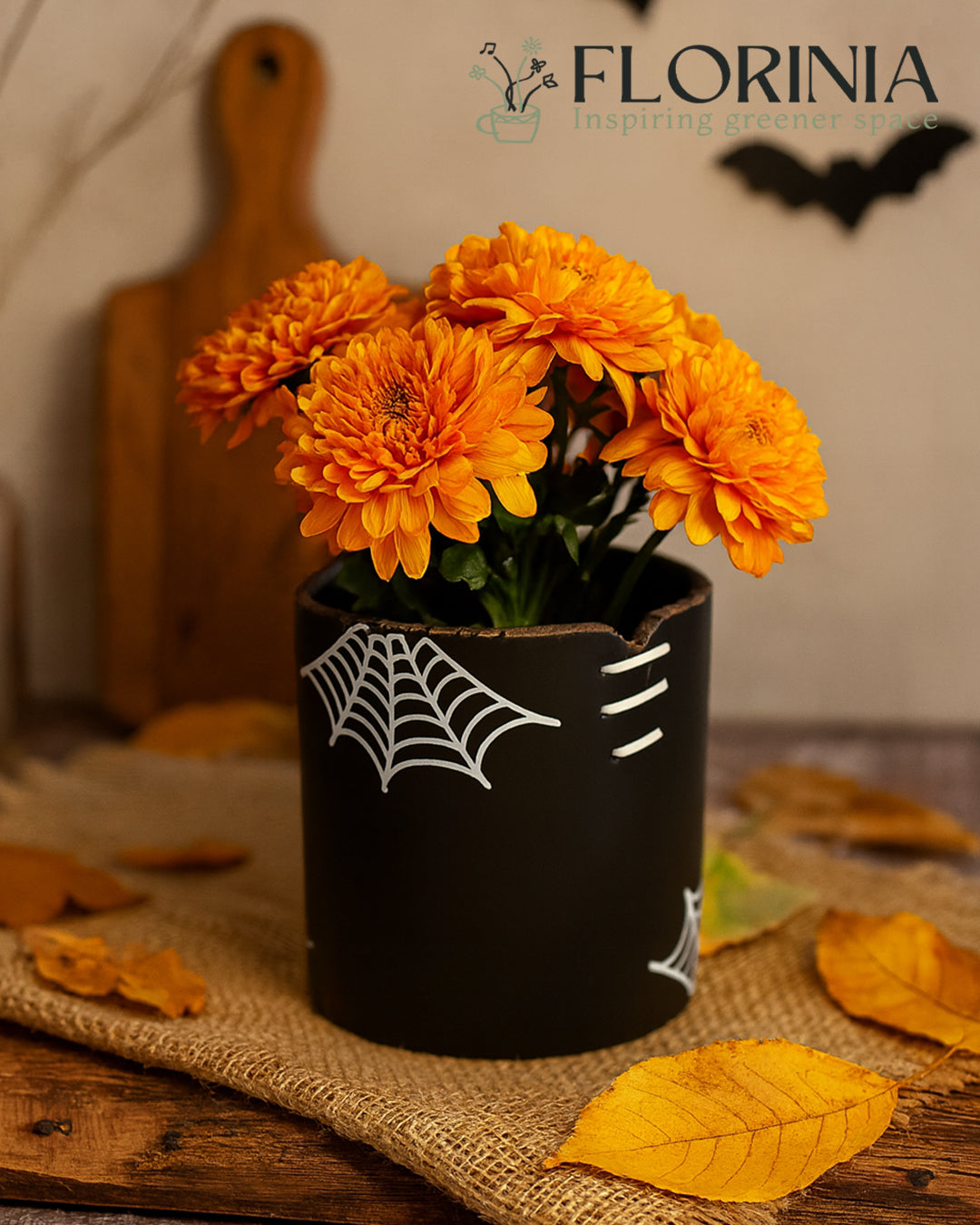 Spiderweb Stitch Ceramic Pot – Halloween Planter or Votive
