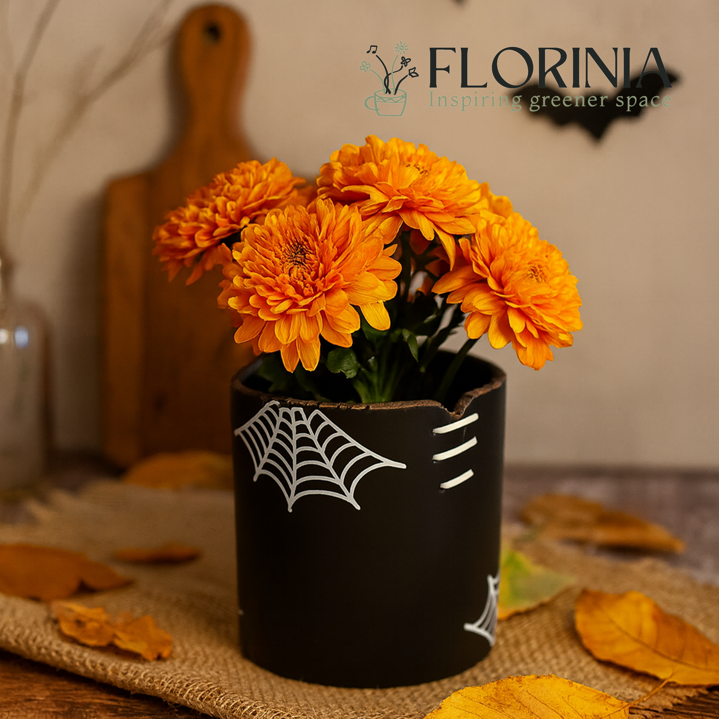 Spiderweb Stitch Ceramic Pot – Halloween Planter or Votive