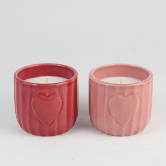 Embossed Heart Ceramic Scented Candle Set – Blush & Scarlet