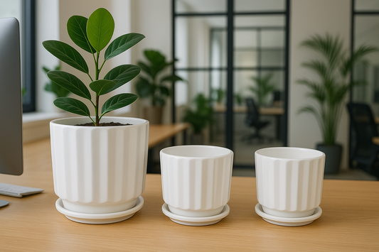 Elegant Ribbed White Ceramic Flower Pots – Set of 3 (without plants)