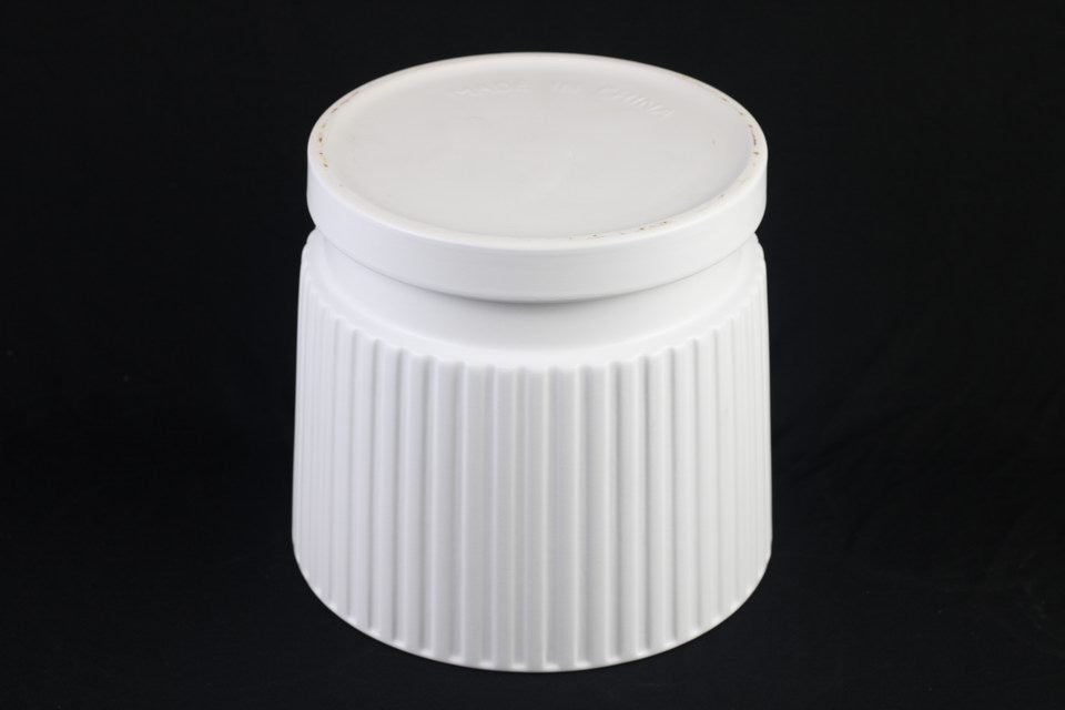 Set of 3 White Ceramic Planters with Saucers, Vertical Stripe Design