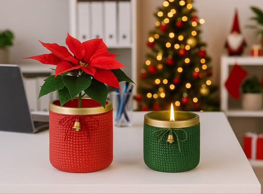 Holiday Bell Ceramic Pot – Textured Planter or Votive