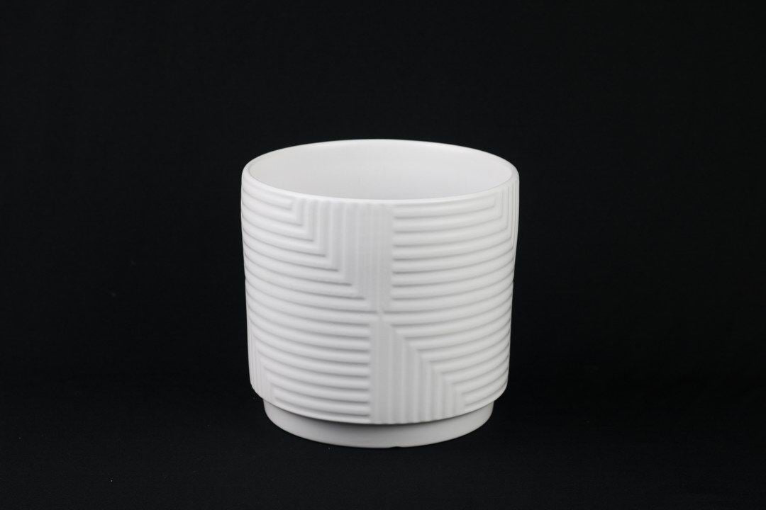 Modern White Stoneware Plant Pots – Geometric Design with Drainage Hole (Set of 3 Sizes)