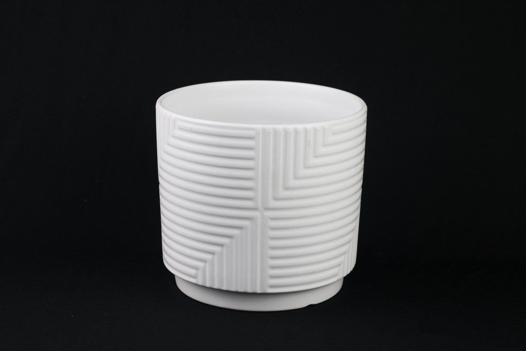 Modern White Stoneware Plant Pots – Geometric Design with Drainage Hole (Set of 3 Sizes)