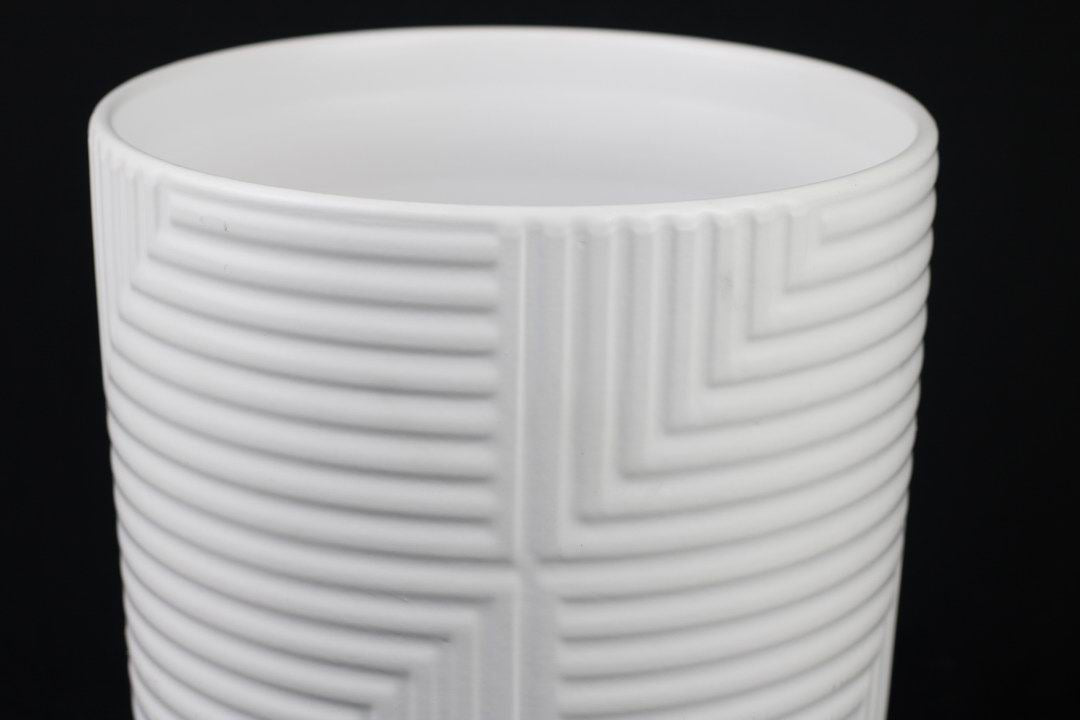 Modern White Stoneware Plant Pots – Geometric Design with Drainage Hole (Set of 3 Sizes)