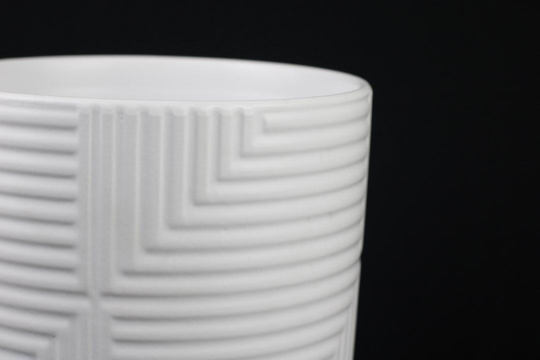 Modern White Stoneware Plant Pots – Geometric Design with Drainage Hole (Set of 3 Sizes)
