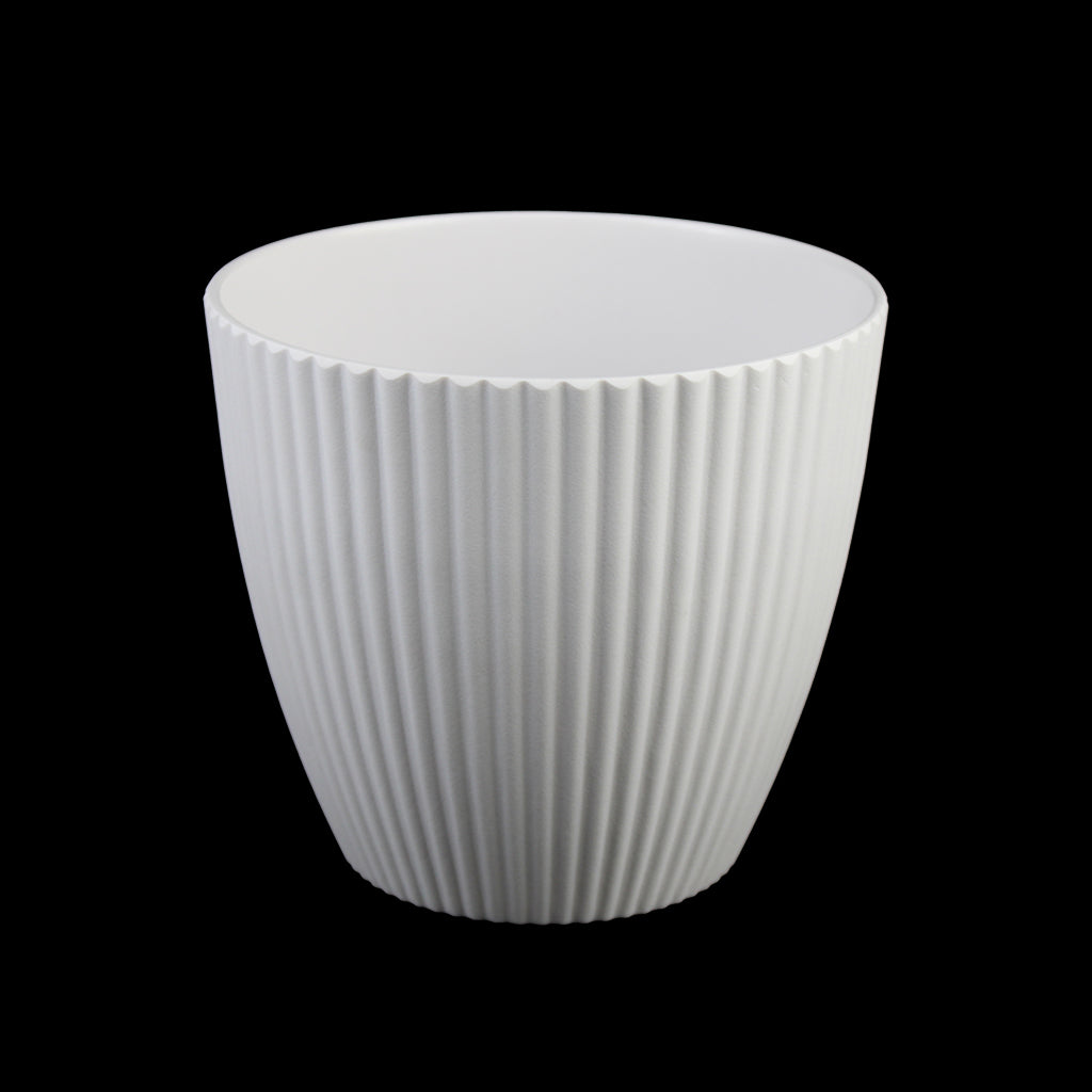 Set of 3 Tapered Ribbed Melamine Planters, Matte White Indoor Plant Pots (7.2", 5.3", 4.0")
