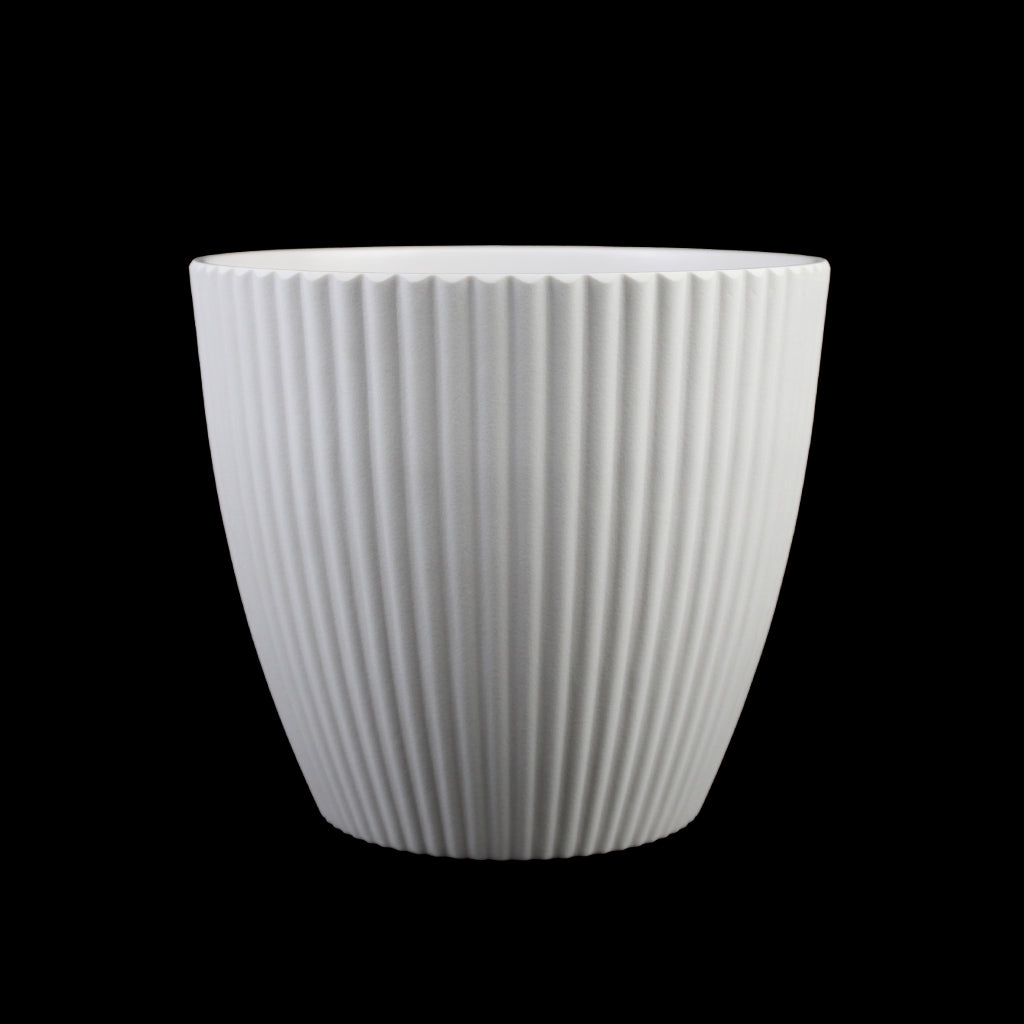 Set of 3 Tapered Ribbed Melamine Planters, Matte White Indoor Plant Pots (7.2", 5.3", 4.0")