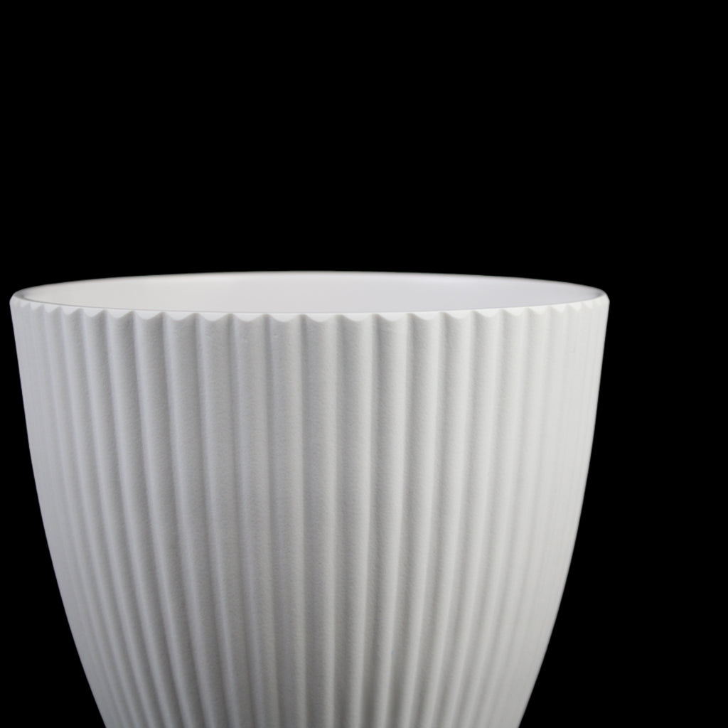 Set of 3 Tapered Ribbed Melamine Planters, Matte White Indoor Plant Pots (7.2", 5.3", 4.0")