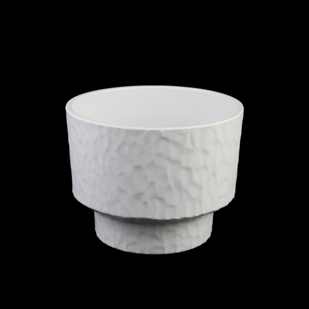 Set of 3 Textured Melamine Planters with Pedestal Base, Matte White Indoor Plant Pots (7.5", 6.5", 5.5")
