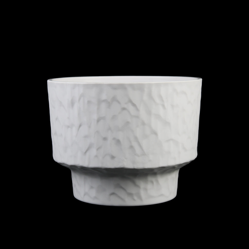 Set of 3 Textured Melamine Planters with Pedestal Base, Matte White Indoor Plant Pots (7.5", 6.5", 5.5")
